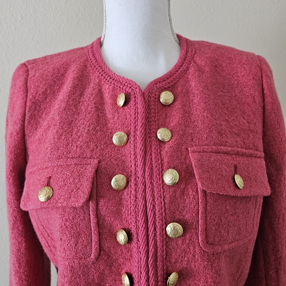 Talbots Berkshire Crop Jacket Blazer Size 8 Pink Coral Wool Blend - Picture 3 of 12